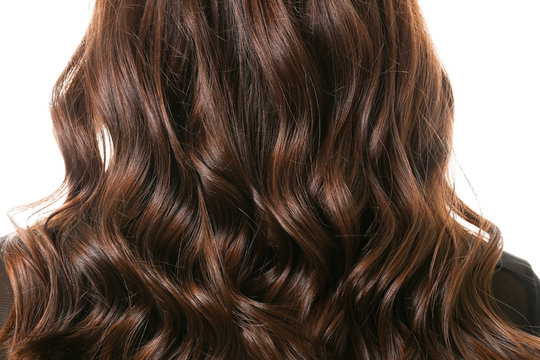 Young Woman With Beautiful Curly Hair On White Background