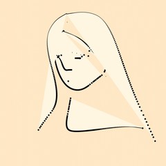 Female face contour drawing. Weird digital portrait. Graphic artwork of a human head.