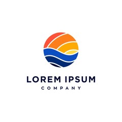 sun and beach sunset sunrise logo with water icon illustration , simple and elegant suitable for hotel or beach shop spa