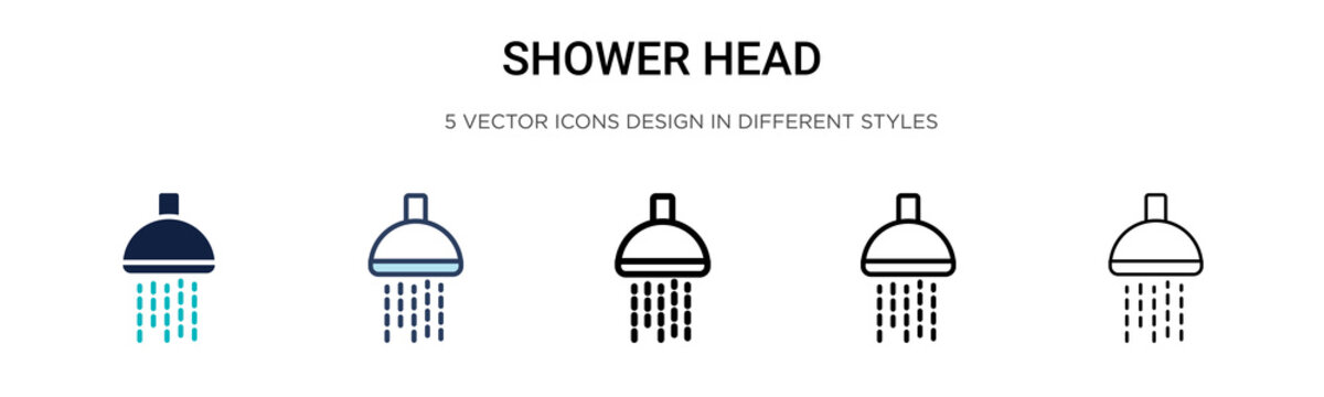 Shower head icon in filled, thin line, outline and stroke style. Vector illustration of two colored and black shower head vector icons designs can be used for mobile, ui, web
