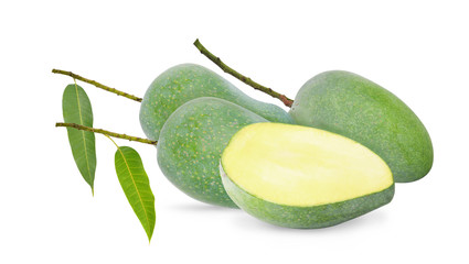 Green mangoes,mango on white background.
