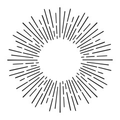 Sunburst doodle line art. Hand drawn sun burst, round banner with circle explosion. Retro sketch radial rays, black frame isolated on white background. Monochrome handmade design element