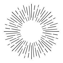 Obraz premium Sunburst doodle line art. Hand drawn sun burst, round banner with circle explosion. Retro sketch radial rays, black frame isolated on white background. Monochrome handmade design element