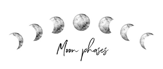 Watercolor moon phases. Hand painted watercolor beautiful illustration.