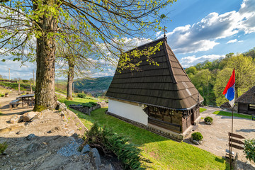 Fototapeta na wymiar Krupanj, Serbia - April 19, 2019: Dobri Potok is a church park, formed as a unique spiritual and cultural center, around a church dedicated to the Assumption of the Blessed Virgin Mary in Krupanj.