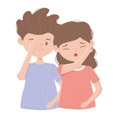 covid 19 quarantine, sick couple coughing isolated design