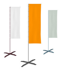 Blank wind dancer flag, vector mockup. Vertical rectangular event display, mock-up. Banner stand, template for design. Color set