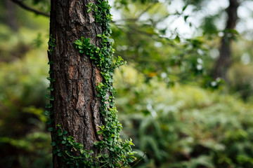 Tree with vine crawling in the spring nature