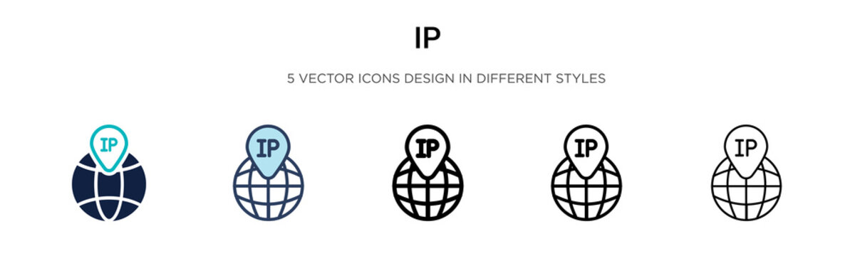 Ip icon in filled, thin line, outline and stroke style. Vector illustration of two colored and black ip vector icons designs can be used for mobile, ui, web