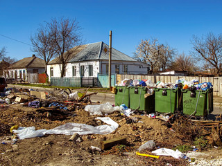 Naklejka premium Garbage dump in the city center