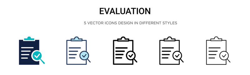 Evaluation icon in filled, thin line, outline and stroke style. Vector illustration of two colored and black evaluation vector icons designs can be used for mobile, ui, web - obrazy, fototapety, plakaty