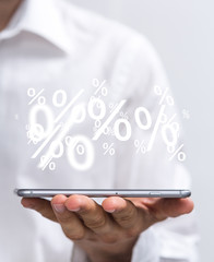 using white and red sales flying icons 3D rendering