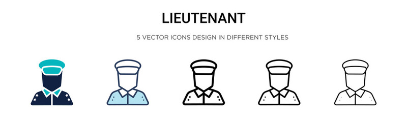 Lieutenant icon in filled, thin line, outline and stroke style. Vector illustration of two colored and black lieutenant vector icons designs can be used for mobile, ui, web