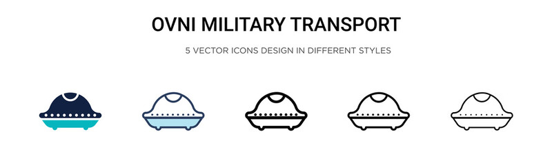 Ovni military transport icon in filled, thin line, outline and stroke style. Vector illustration of two colored and black ovni military transport vector icons designs can be used for mobile, ui, web