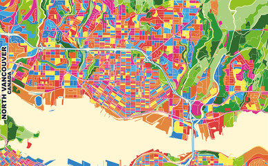North Vancouver, British Columbia, Canada, colorful vector map