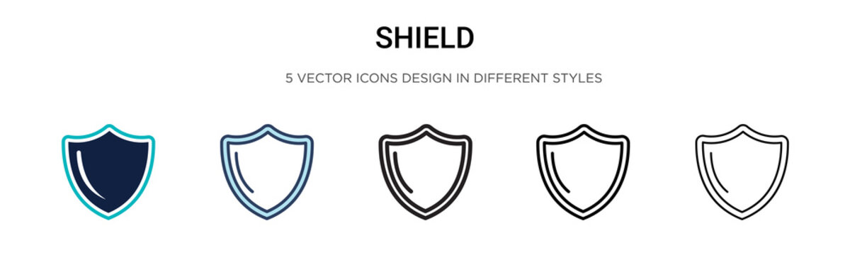 Shield icon in filled, thin line, outline and stroke style. Vector illustration of two colored and black shield vector icons designs can be used for mobile, ui, web