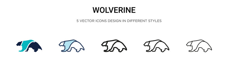 Wolverine icon in filled, thin line, outline and stroke style. Vector illustration of two colored and black wolverine vector icons designs can be used for mobile, ui, web