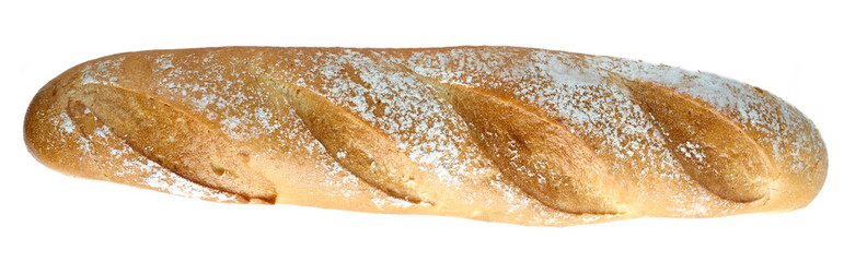 Bread baguette isolated on white background. Clipping path. The view from the top