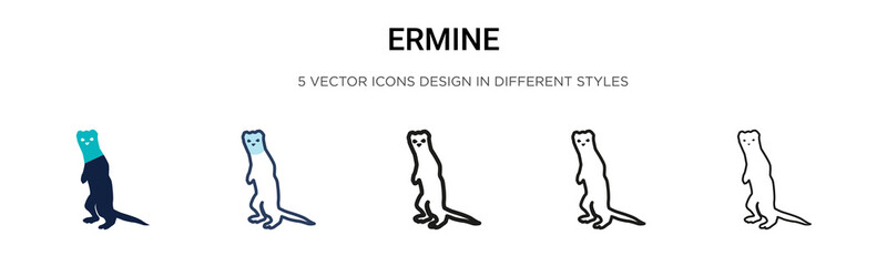 Ermine icon in filled, thin line, outline and stroke style. Vector illustration of two colored and black ermine vector icons designs can be used for mobile, ui, web
