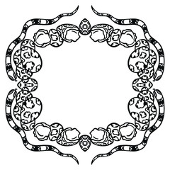 
Vector frame, border of a snake and snake eggs. Hatched snakes. Illustration antistress for coloring book.
