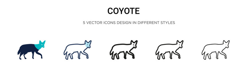 Obraz premium Coyote icon in filled, thin line, outline and stroke style. Vector illustration of two colored and black coyote vector icons designs can be used for mobile, ui, web
