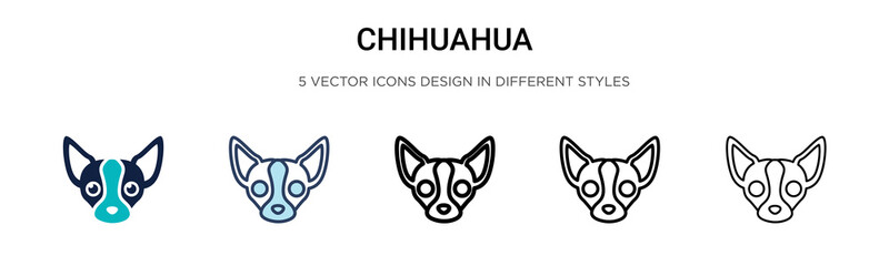 Chihuahua icon in filled, thin line, outline and stroke style. Vector illustration of two colored and black chihuahua vector icons designs can be used for mobile, ui, web