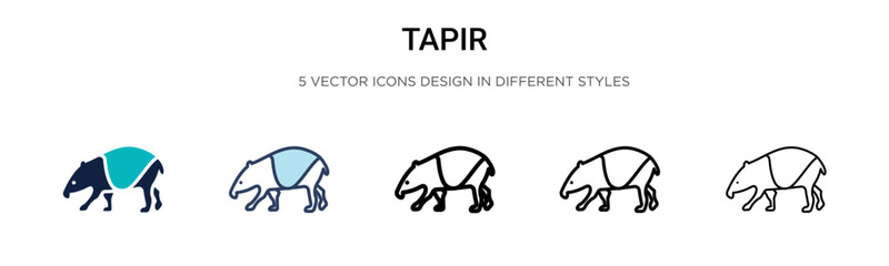Tapir icon in filled, thin line, outline and stroke style. Vector illustration of two colored and black tapir vector icons designs can be used for mobile, ui, web - obrazy, fototapety, plakaty