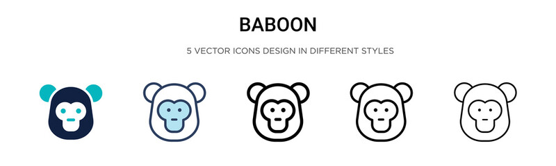 Obraz na płótnie Canvas Baboon icon in filled, thin line, outline and stroke style. Vector illustration of two colored and black baboon vector icons designs can be used for mobile, ui, web