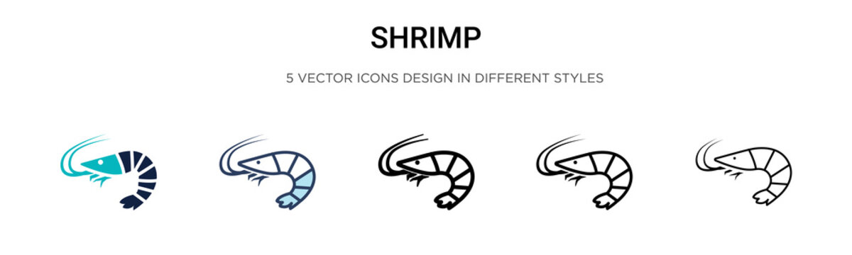 Shrimp icon in filled, thin line, outline and stroke style. Vector illustration of two colored and black shrimp vector icons designs can be used for mobile, ui, web