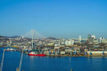 Fototapeta na wymiar Vladivostok, Russia. Urban landscape with views of the port