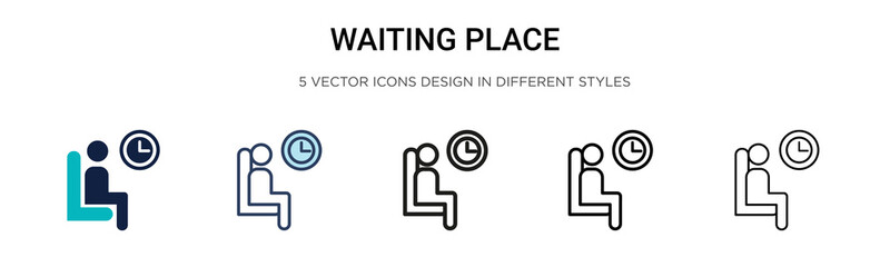 Waiting place icon in filled, thin line, outline and stroke style. Vector illustration of two colored and black waiting place vector icons designs can be used for mobile, ui, web
