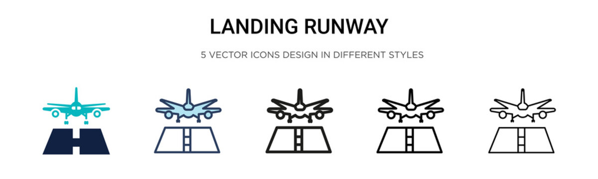 Landing runway icon in filled, thin line, outline and stroke style. Vector illustration of two colored and black landing runway vector icons designs can be used for mobile, ui, web