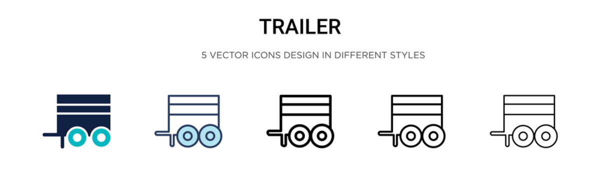 Trailer icon in filled, thin line, outline and stroke style. Vector illustration of two colored and black trailer vector icons designs can be used for mobile, ui, web