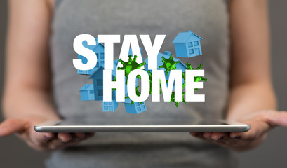 Coronavirus outbreak. stay at home stay safe. keep calm and work from home. 3d.