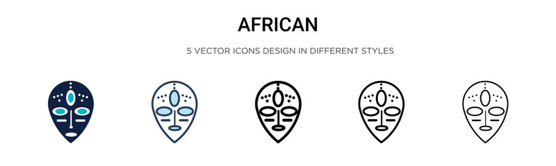African icon in filled, thin line, outline and stroke style. Vector illustration of two colored and black african vector icons designs can be used for mobile, ui, web
