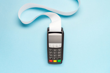 black pos terminal on blue background