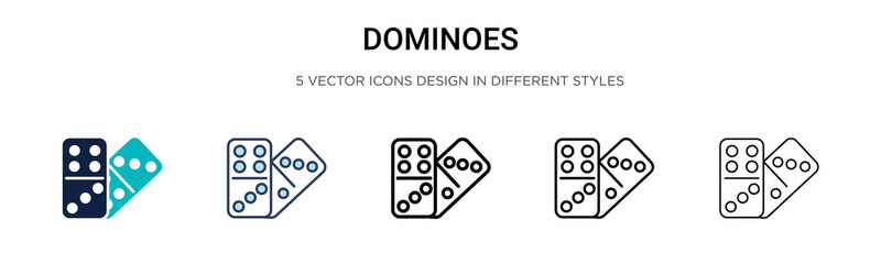 Dominoes icon in filled, thin line, outline and stroke style. Vector illustration of two colored and black dominoes vector icons designs can be used for mobile, ui, web