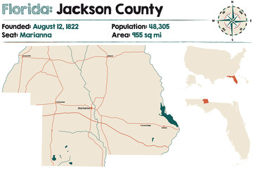 Large and detailed map of Jackson county in Florida, USA.