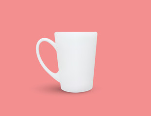 Mock up of realistic white cup in front view on pink background. Fully editable handmade mesh. Vector illustration used for advertising different drinks