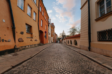 Street in the old town of Warsaw - capital city of Poland