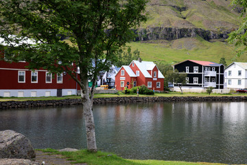 Seydisfjordur / Iceland - August 29, 2017: The village and the sea in Seydisfjordur, Iceland, Europe