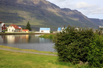 Seydisfjordur / Iceland - August 29, 2017: The village and the sea in Seydisfjordur, Iceland, Europe