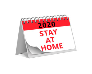 red desk paper of 2020 stay at home - calendar page vector illustration