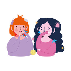 covid 19 coronavirus, boy and girl with symptoms infected, respiratory disease