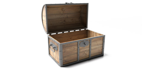 Treasure chest open isolated against white background. 3d illustration