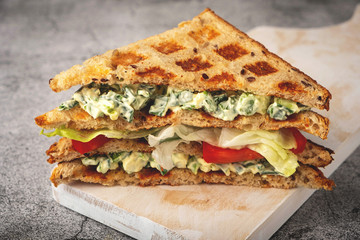 cutaway sandwich with vegetables, close-up