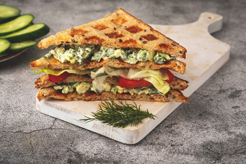 cutaway sandwich with vegetables, close-up
