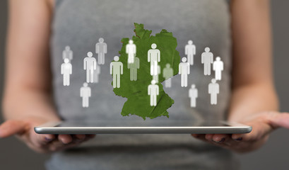 3D map of Germany. Map of Germany land border with flag. Germany map on white background. 3d rendering.