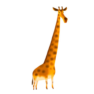 Cartoon African Giraffe sketch. Stylized colorful illustration of zoo animal isolated on white background.