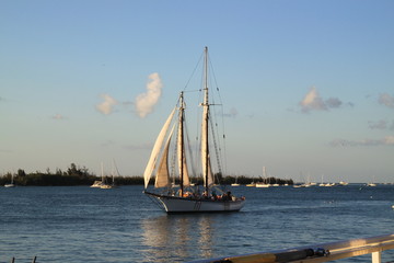 Traditional sailboat touristic navigation sunset